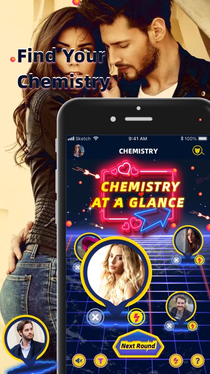 Chemistry dating app interface.